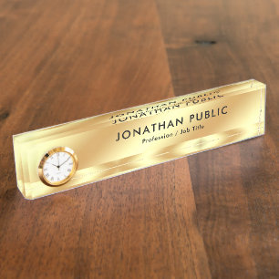 Porte-nom Pour Bureau Élégant Modèle moderne avec Horloge Glamor Or