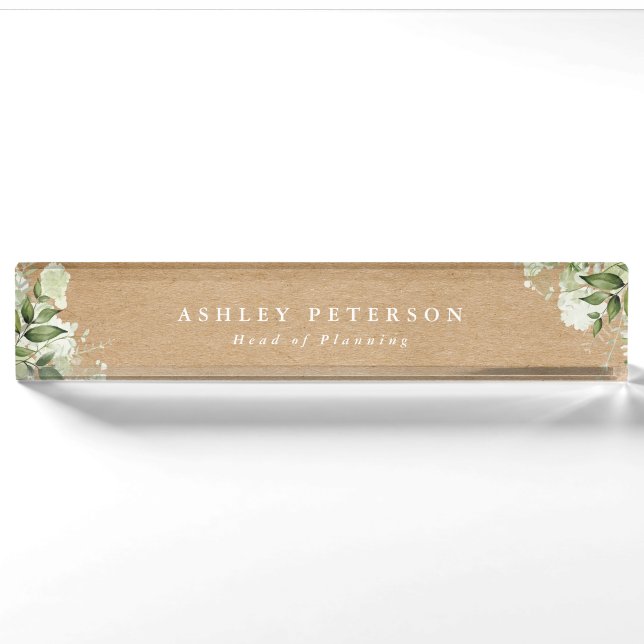 Porte-nom Pour Bureau Élégant Moderne Floral Rustique Kraft (Devant)