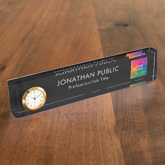 Porte-nom Pour Bureau Élégant Moderne Votre Entreprise Logo Ici Horloge (Taille)