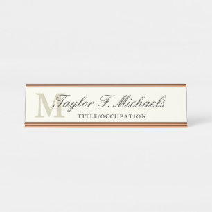 Porte-nom Pour Bureau Élégant monogramme et nom