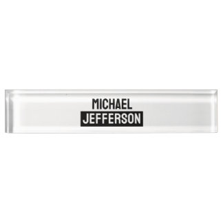 Porte-nom Pour Bureau Élégant noir blanc clair personnalisé