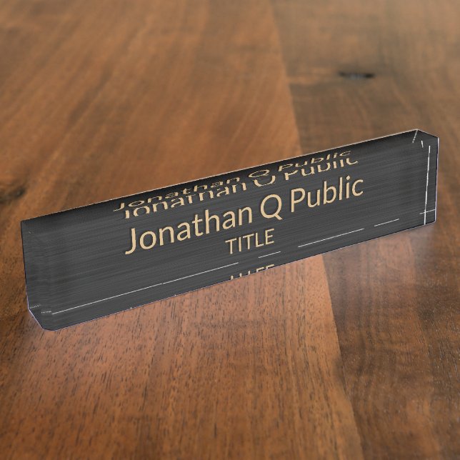 Porte-nom Pour Bureau Élégant noir et or (Taille)