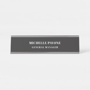 Porte-nom Pour Bureau Élégant Noir & Gris Simple Plain Professionnel