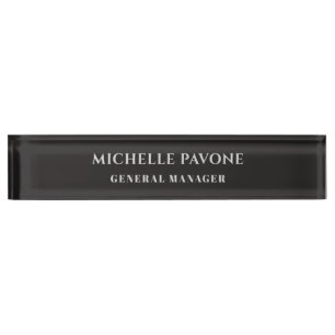 Porte-nom Pour Bureau Élégant Noir & Gris Simple Plain Professionnel