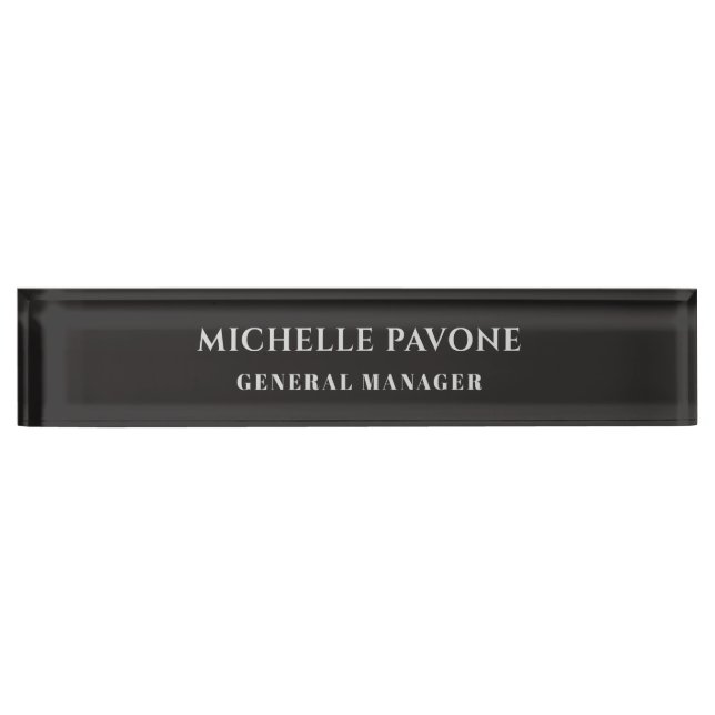 Porte-nom Pour Bureau Élégant Noir & Gris Simple Plain Professionnel (Devant)