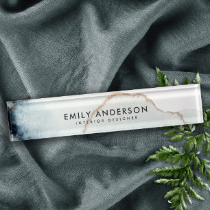 PORTE-NOM POUR BUREAU ÉLÉGANT OR AQUA BLEU BRUSH STROKE STADE TEXTURE