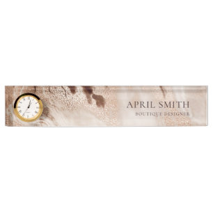 Porte-nom Pour Bureau Elégant Or Parties scintillant Agate Marbre Textur