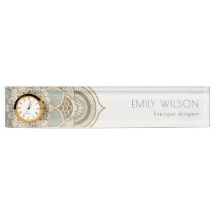 Porte-nom Pour Bureau Elégant Ornate Gold Foil Turquoise Turquoise Mand