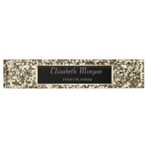 Porte-nom Pour Bureau Élégant paillettes dorées stylisées, cadre