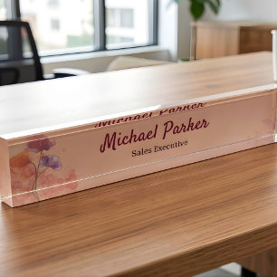 Porte-nom Pour Bureau Élégant Papier Peint Fleurs Entreprise Aquarelle B