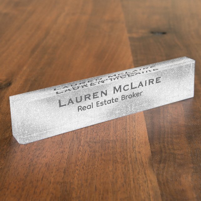 Porte-nom Pour Bureau Élégant Platine & Diamants Professionnel (Taille)