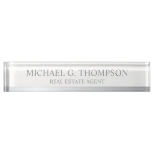 Porte-nom Pour Bureau Élégant professionnel blanc et argent
