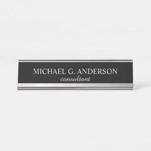 Porte-nom Pour Bureau Élégant professionnel noir et argent