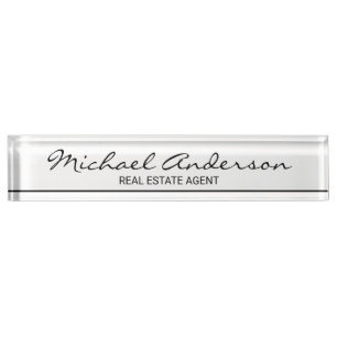Porte-nom Pour Bureau Élégant professionnel noir et blanc