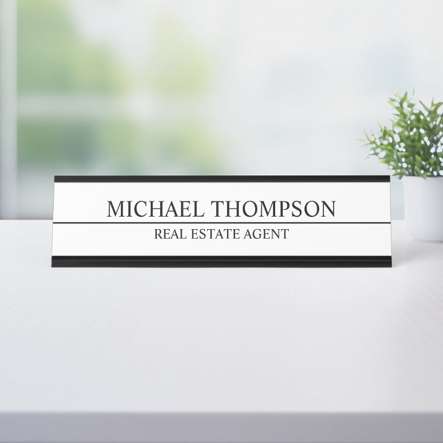 Porte-nom Pour Bureau Élégant professionnel noir et blanc (Créateur téléchargé)