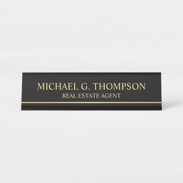 Porte-nom Pour Bureau Élégant professionnel noir et or (Devant)