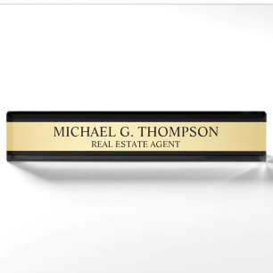 Porte-nom Pour Bureau Élégant professionnel noir et or