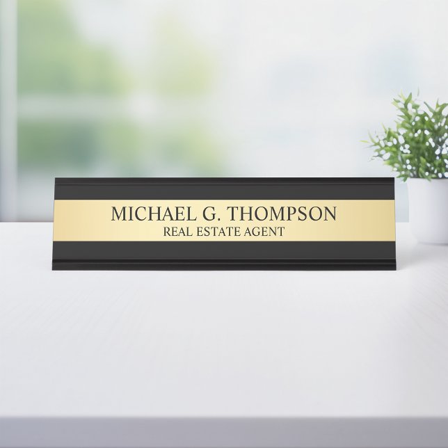 Porte-nom Pour Bureau Élégant professionnel noir et or (Créateur téléchargé)