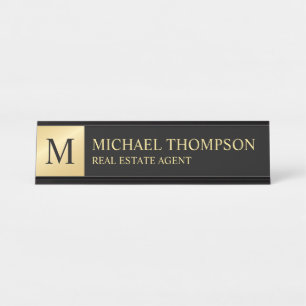 Porte-nom Pour Bureau Élégant professionnel noir et or