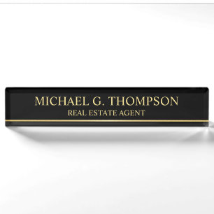 Porte-nom Pour Bureau Élégant professionnel noir et or