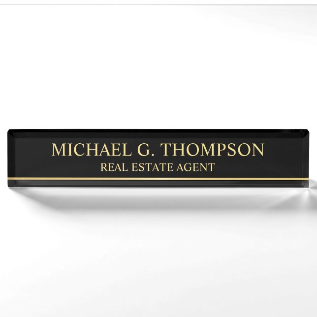 Porte-nom Pour Bureau Élégant professionnel noir et or (Devant)
