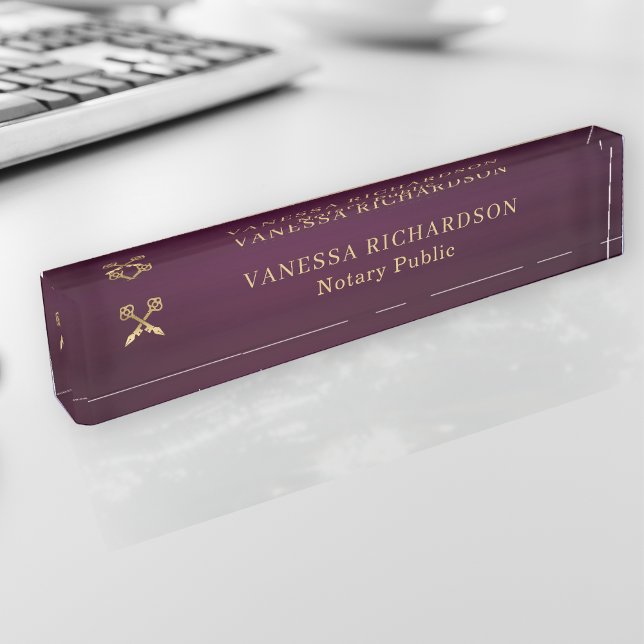 Porte-nom Pour Bureau Élégant Purple Gold Professional Pen Logo Notaire (Créateur téléchargé)