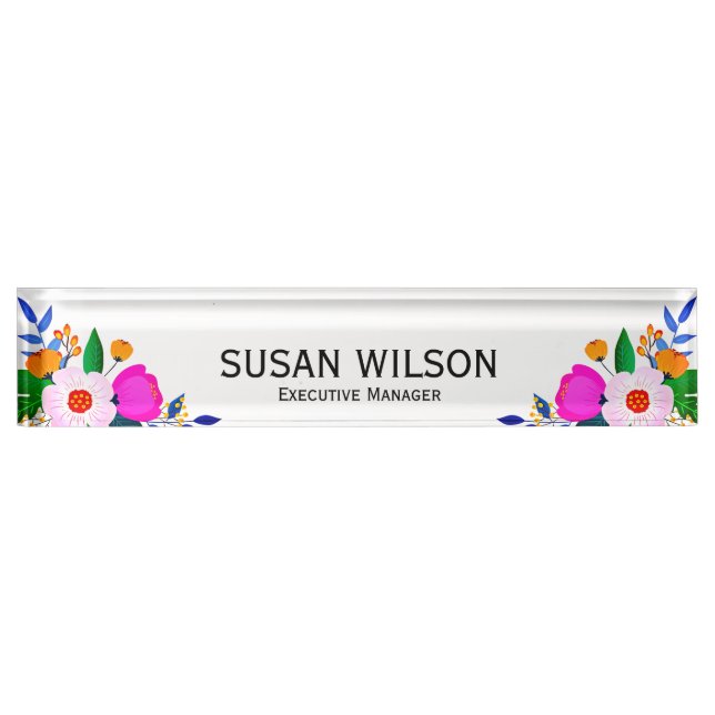 Porte-nom Pour Bureau Élégant rose blanc jaune Fleur Directeur exécutif (Devant)