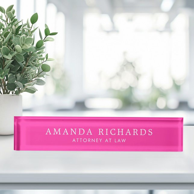 Porte-nom Pour Bureau Élégant rose chaud (Elegant hot pink desk name plate)
