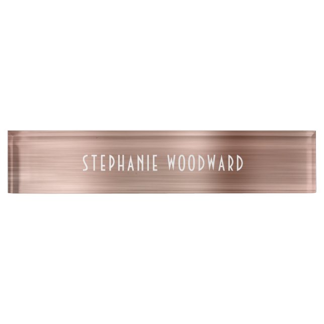 Porte-nom Pour Bureau Elégant Rose Gold Faux brossé métal Foil Art Déco (Devant)