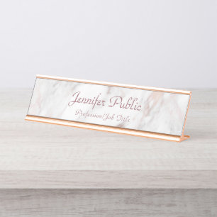 Porte-nom Pour Bureau Élégant Rose Gold Marble Moderne Modèle tendanc