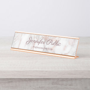 Porte-nom Pour Bureau Élégant Rose Gold Marble Moderne Typographie Scrip