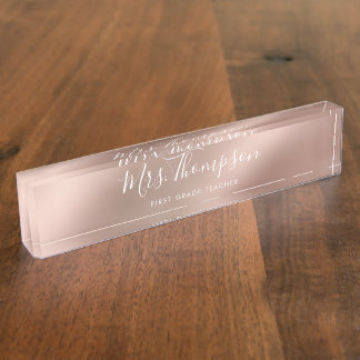 Porte-nom Pour Bureau Élégant Rose Gold Nom de l'enseignant Script Metal