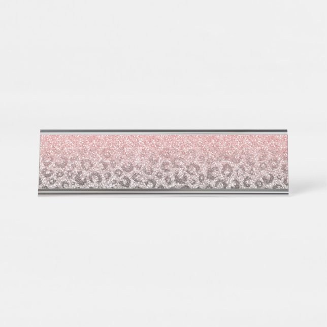 Porte-nom Pour Bureau Élégant Rose Gold Parties scintillant Empreinte de (Devant)