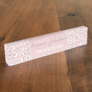 Porte-nom Pour Bureau Élégant Rose Parties scintillant or Empreinte de