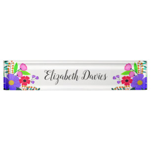 Porte-nom Pour Bureau Élégant rose rouge violet Fleurs