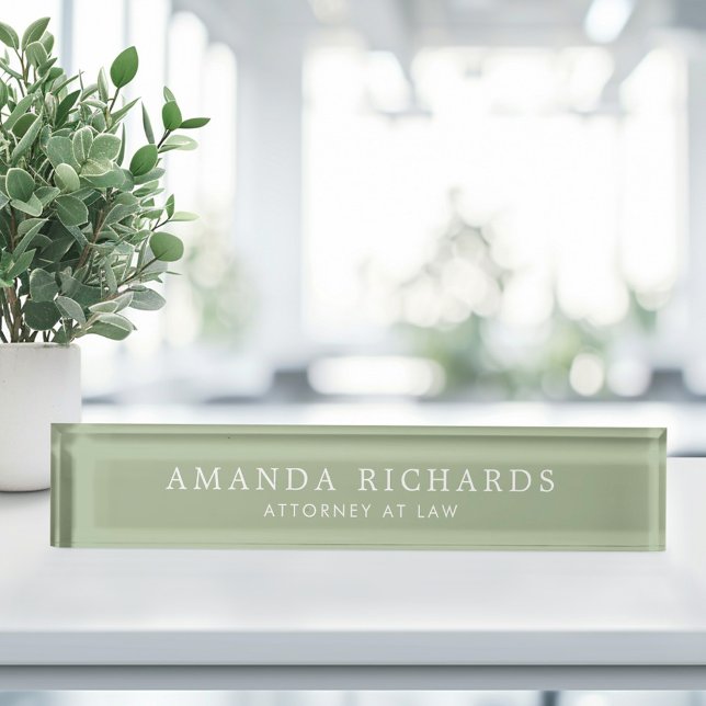 Porte-nom Pour Bureau Elégant sauge vert et blanc tendance (Elegant sage green and white trendy desk name plate)