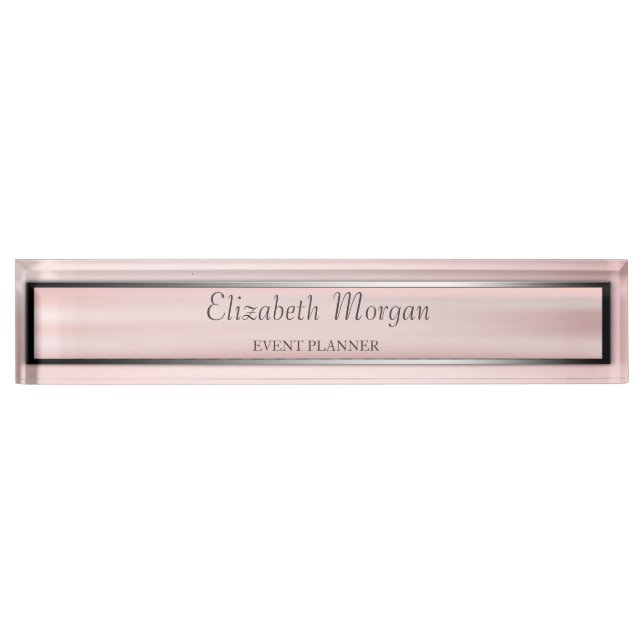 Porte-nom Pour Bureau Élégant Silver, Rose, Frame Stripe (Devant)