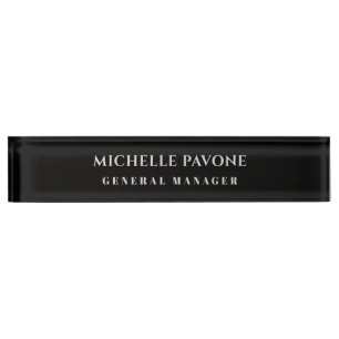 Porte-nom Pour Bureau Élégant Simple Professionnel Noir & Gris