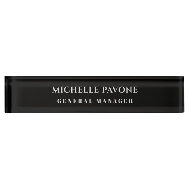 Porte-nom Pour Bureau Élégant Simple Professionnel Noir & Gris (Devant)