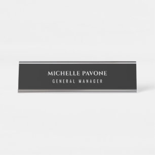 Porte-nom Pour Bureau Élégant Simple Professionnel Noir & Gris