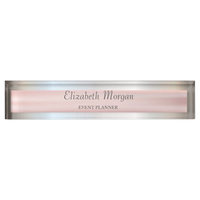 Porte-nom Pour Bureau Élégant Style Argent, Rayure (Devant)