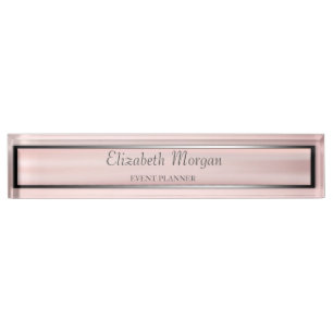 Porte-nom Pour Bureau Élégant style argent, rose, rayure de cadre