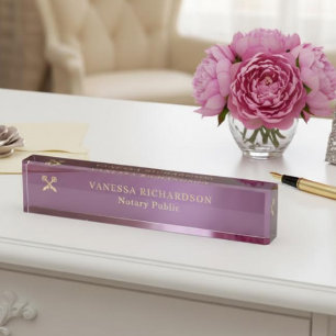 Porte-nom Pour Bureau Élégant Stylo Or Logo Notaire Professionnel