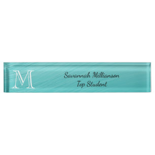 Porte-nom Pour Bureau Élégant Turquoise Faux métal Monogramme étudia