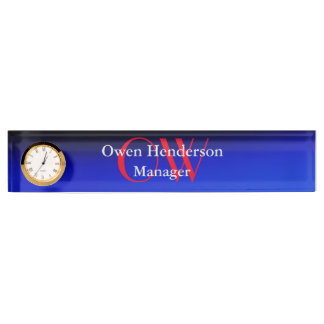 Porte-nom Pour Bureau Élégant Unique Bleu Rouge Gras Texte Monogramme