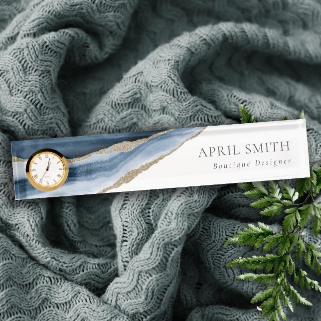 Porte-nom Pour Bureau Elégante Aquarelle d'or marine Abstraite (Créateur téléchargé)