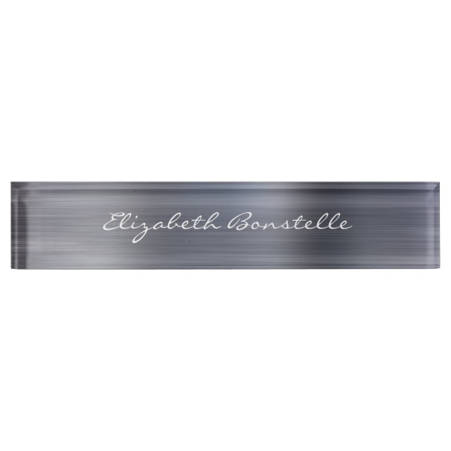 Porte-nom Pour Bureau Élégante écriture manuscrite en métal argenté bros (Devant)
