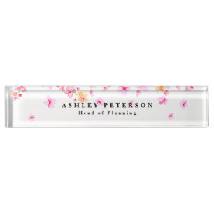 Porte-nom Pour Bureau Élégante Fleur Rose Chic