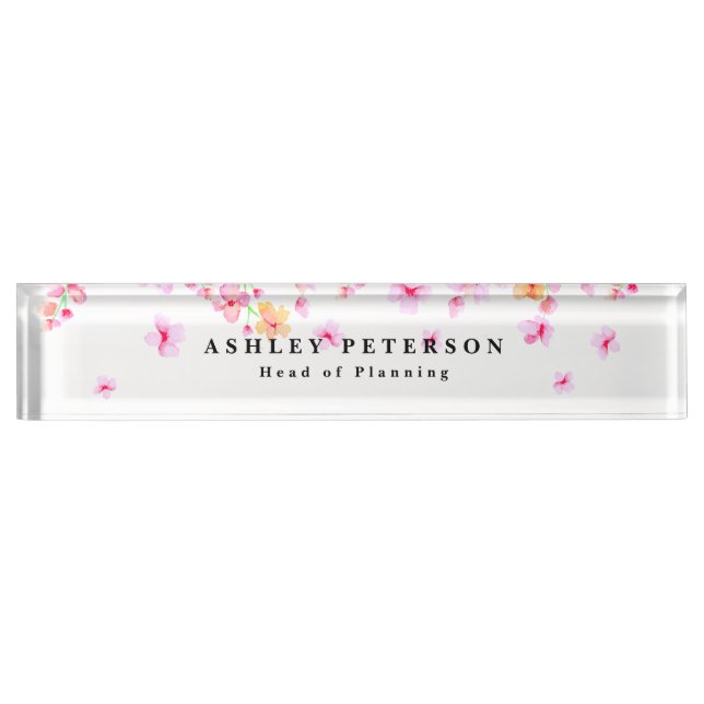 Porte-nom Pour Bureau Élégante Fleur Rose Chic (Devant)