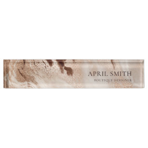 Porte-nom Pour Bureau Elégante Parties scintillant Or Agate Marbre Text